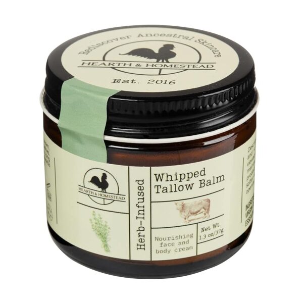 Handmade Whipped Tallow Balm – Unscented, herb-infused organic body butter in 1.3 oz jar for eczema, rosacea, and baby skincare